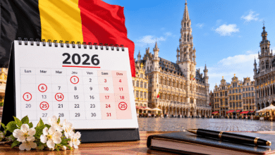العطل الرسمية في بلجيكا 2026 مع تقويم والعلم البلجيكي
